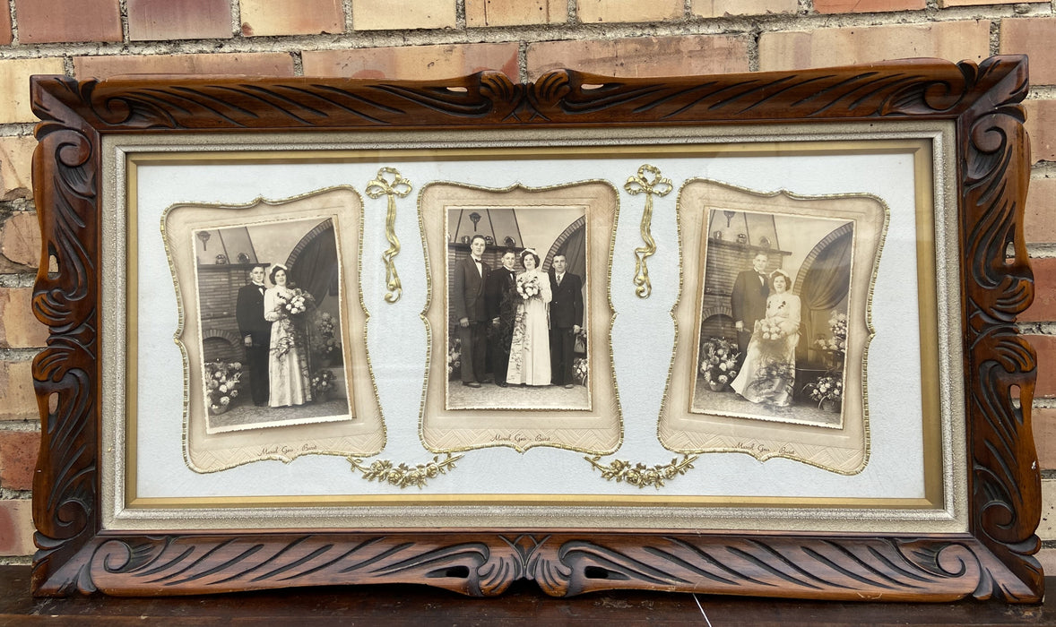 WOOD FRAME WITH TRYPTIC WEDDING PHOTOS