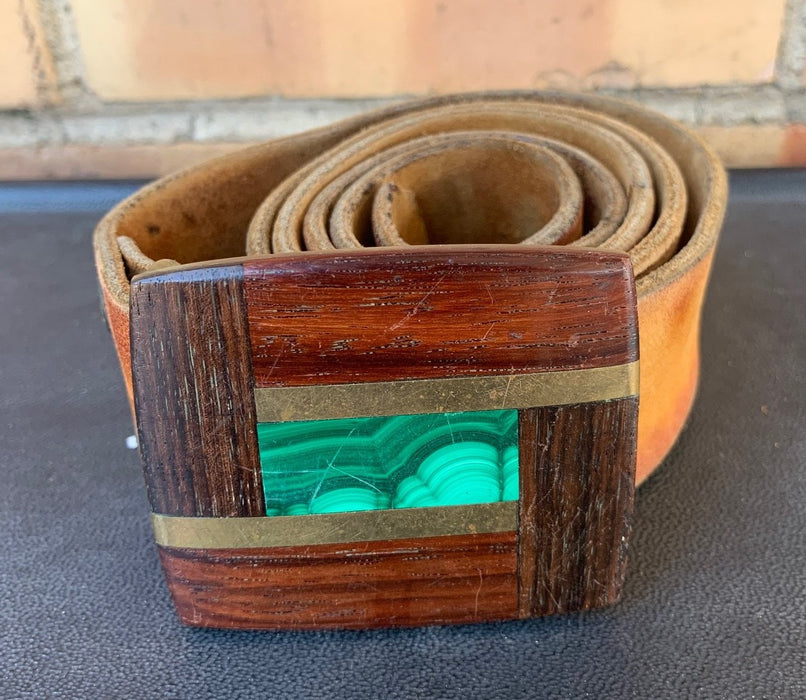 SQUARE BROWN WITH GREEN STONE BUCKLE BELT