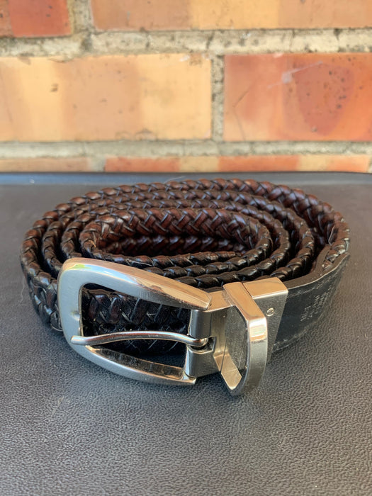 WOVEN BROWN LEATHER BELT