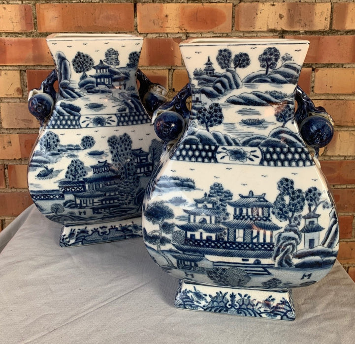 PAIR OF BLUE WILLOW CHINESE LARGE VASES