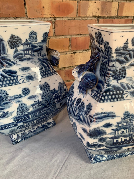 PAIR OF BLUE WILLOW CHINESE LARGE VASES