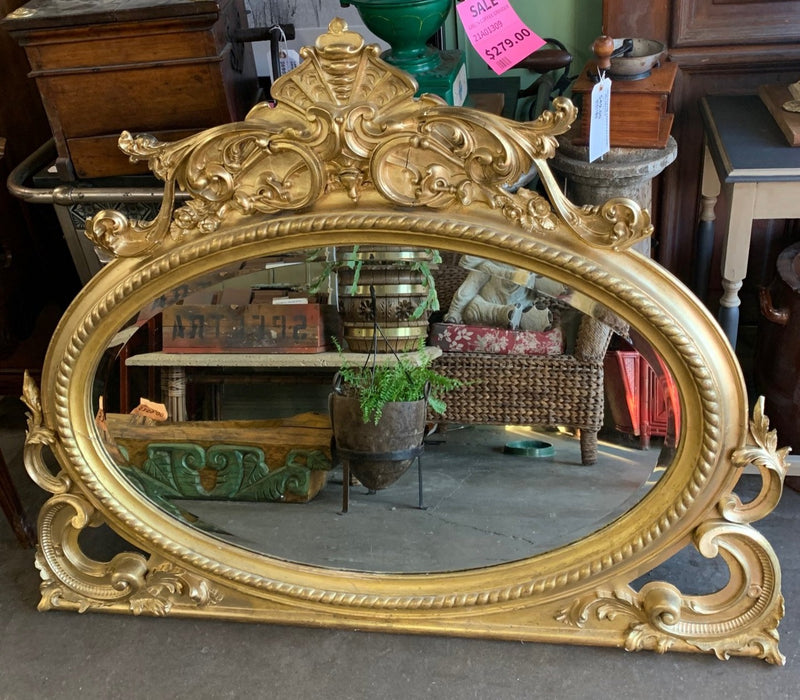 OVAL GOLD OVER MANTLE MIRROR - AS FOUND