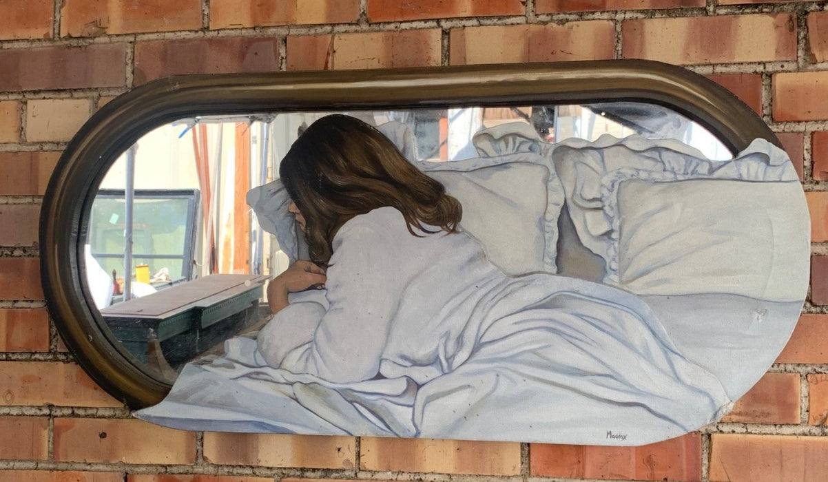 ORIGINAL PAINTING ON MIRROR OF LADY IN BED