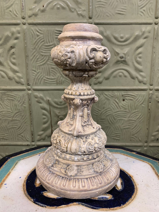 PLASTER CANDLESTICK WITH ORNATE RELIEF