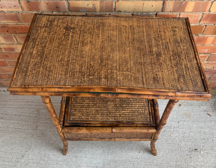 ANTIQUE ENGLISH BAMBOO ROTATING FLIP TOP GAME TABLE CART