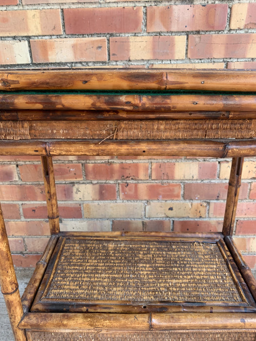 ANTIQUE ENGLISH BAMBOO ROTATING FLIP TOP GAME TABLE CART