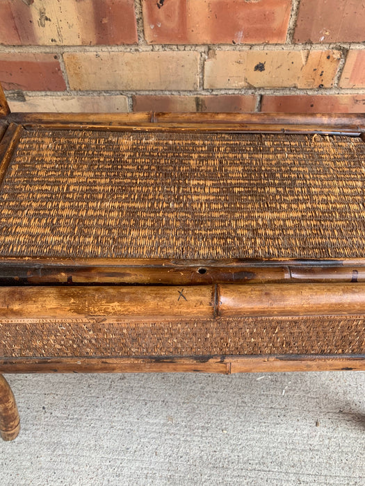 ANTIQUE ENGLISH BAMBOO ROTATING FLIP TOP GAME TABLE CART