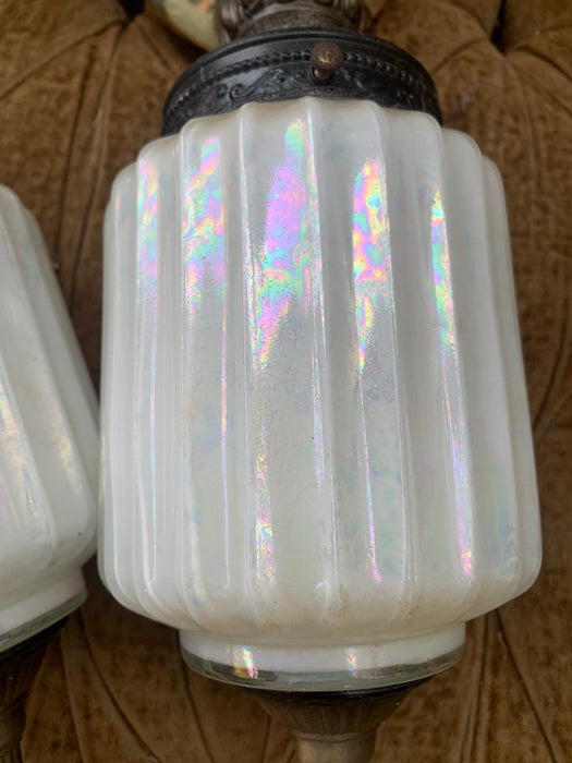 PAIR OF OPAL IRIDESCENT SMALL PENDANT LAMPS