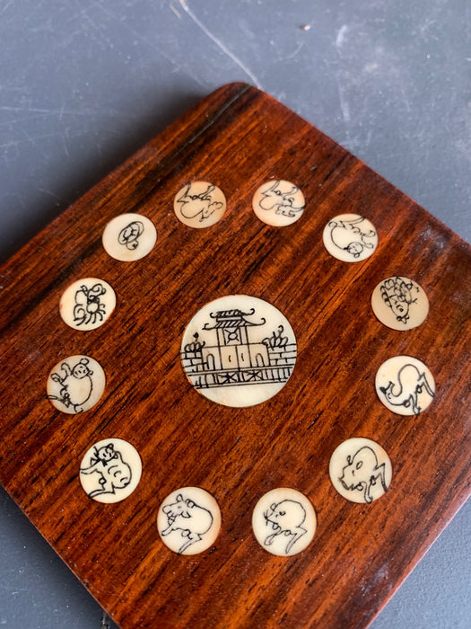 SET OF CHINESE ZODIAC WOOD COASTERS