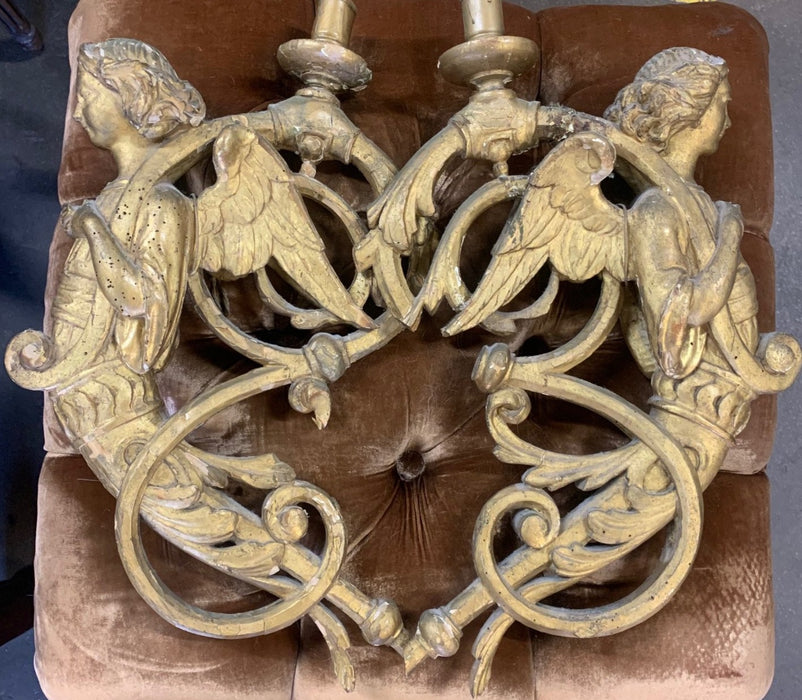 PAIR OF ANGEL CARVED CANDLE SCONCES