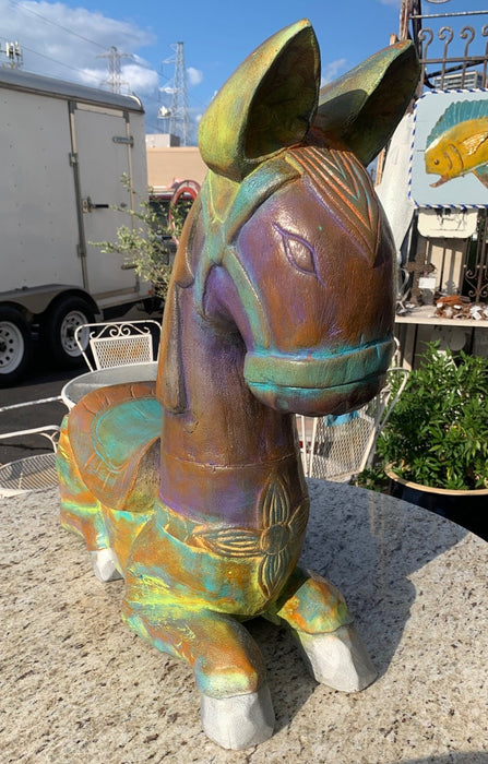 LARGE MULTICOLOR PAINTED HAND CARVED WOODEN HORSE