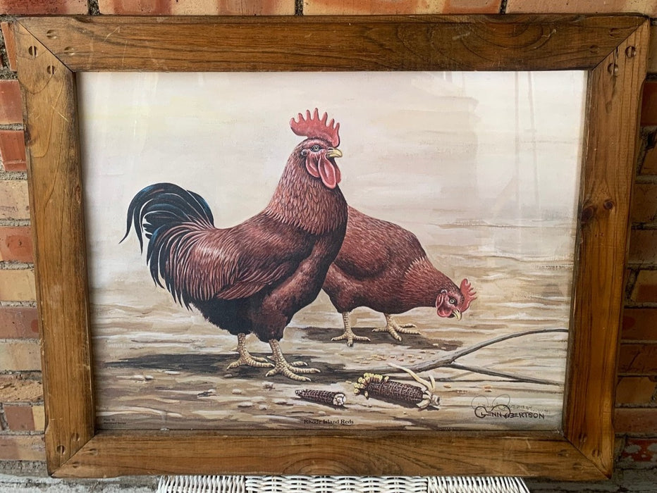 FRAMED PRINT OF CHICKENS