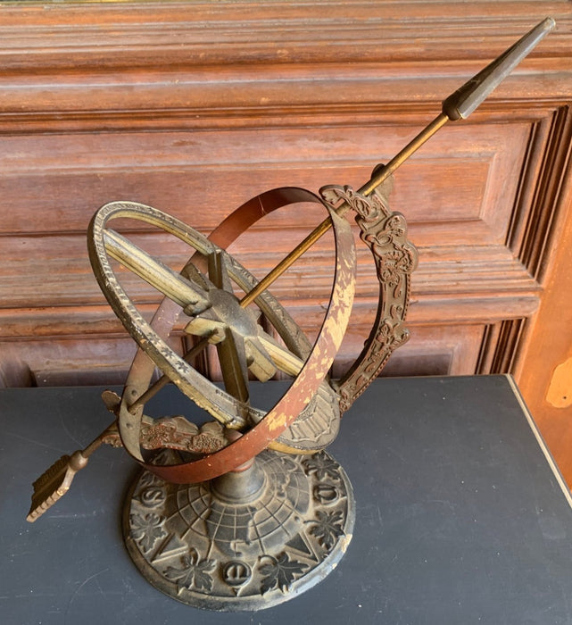 BRASS ARMILLARY ON CONCRETE BASE