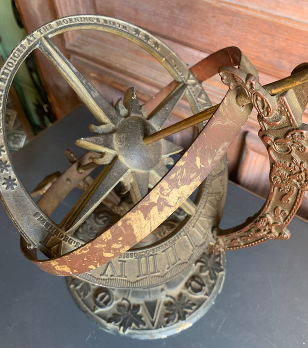 BRASS ARMILLARY ON CONCRETE BASE