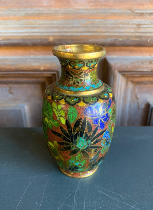 SMALL BLACK CLOISONNE VASE