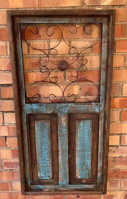 IRON SCROLLWORK PAINTED BLUE INDIAN SHUTTER