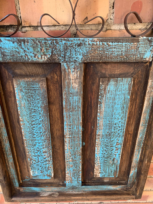 IRON SCROLLWORK PAINTED BLUE INDIAN SHUTTER