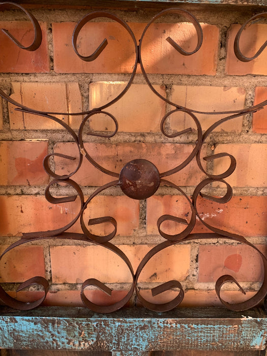 IRON SCROLLWORK PAINTED BLUE INDIAN SHUTTER