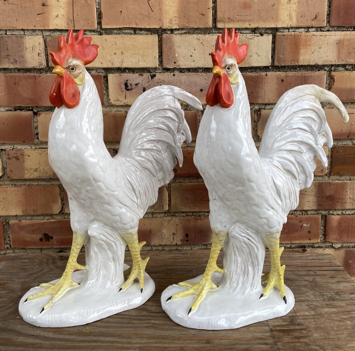 PAIR OF ROOSTERS - 1 WITH REPAIRED TAIL