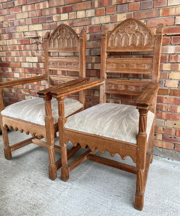 SET OF 8 GOTHIC OAK CHAIRS