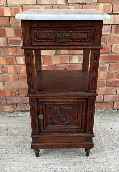 MARBLE TOP FRENCH DARK OAK LAMP TABLE