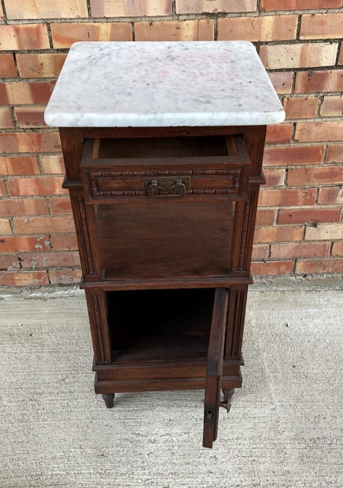 MARBLE TOP FRENCH DARK OAK LAMP TABLE