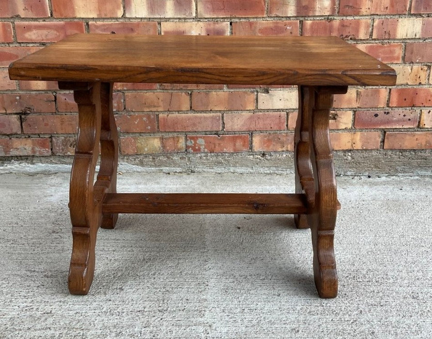 SMALL OAK SPANISH BAROQUE TRESTLE TABLE OR BENCH