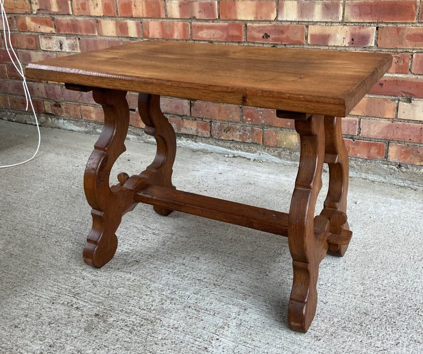 SMALL OAK SPANISH BAROQUE TRESTLE TABLE OR BENCH