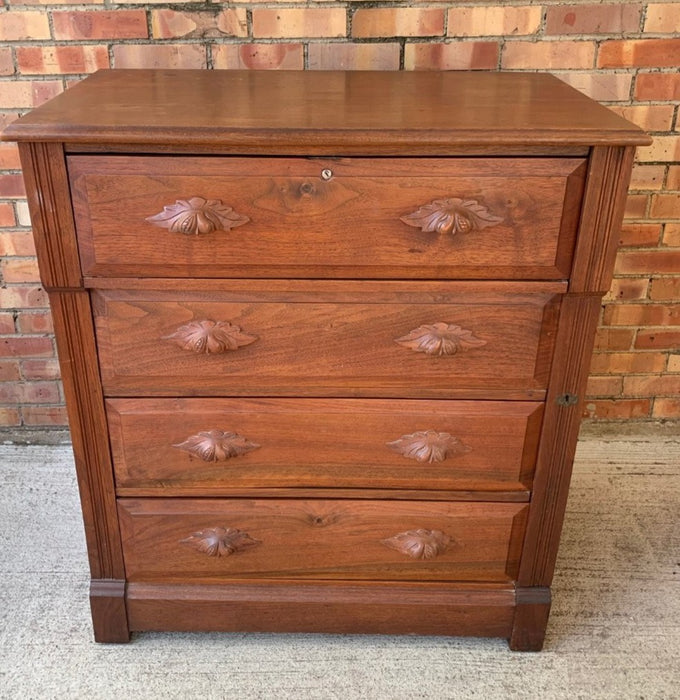 TALL 4 DRAWER AMERICAN WALNUT CHEST WITH GRAPELEAF  HANDLES
