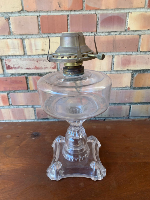 ELECTRIFIED GLASS OIL LAMP WITH TALL BASE