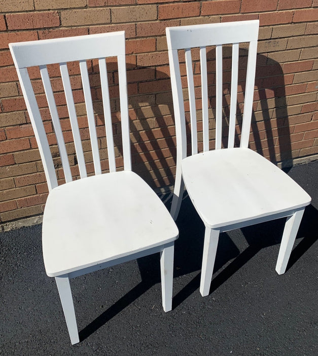 PAIR OF WHITE SLAT CHAIRS - NOT OLD