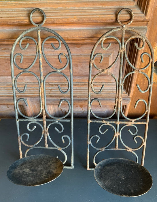 PAIR OF ROD IRON WALL CANDLE SCONCES