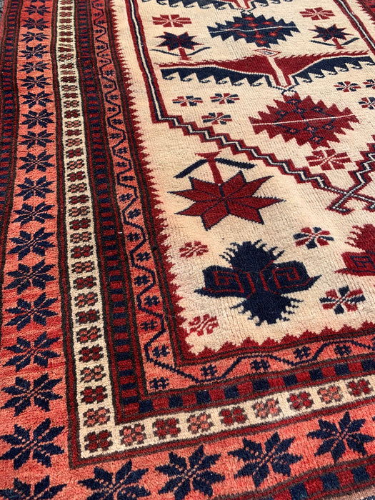 GEOMETRIC RED AND WHITE PERSIAN 3.5' X 6' RUNNER - AS FOUND