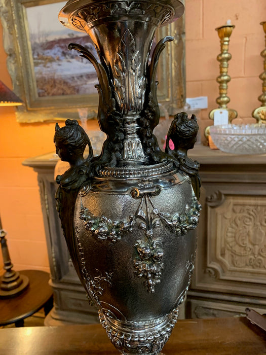 PAIR OF SILVER, MARBLE, AND BRONZE FIGURAL LAMPS
