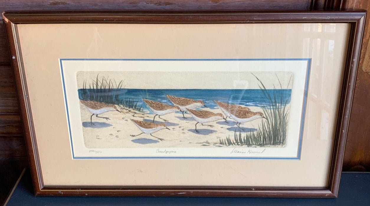 FRAMED PRINT OF SAND PIPERS SIGNED BY ELAINE LUANNE