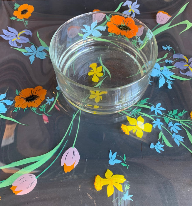 FLORAL CLEAR GLASS SQUARE TRAY WITH BOWL