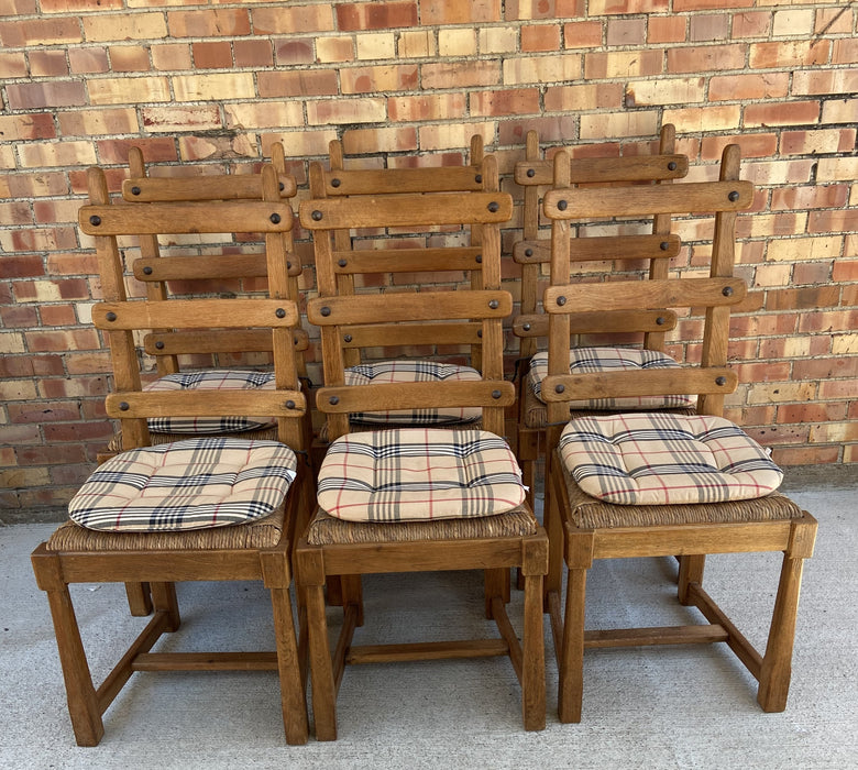 SET OF 6 RUSTIC LADDER BACK OAK CHAIRS