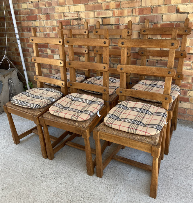 SET OF 6 RUSTIC LADDER BACK OAK CHAIRS