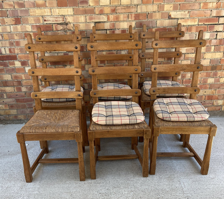 SET OF 6 RUSTIC LADDER BACK OAK CHAIRS