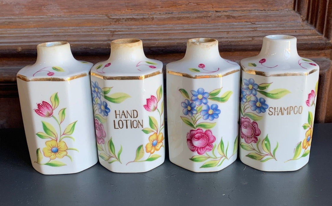 SET OF 4 FLORAL PORCELAIN BATH BOTTLES