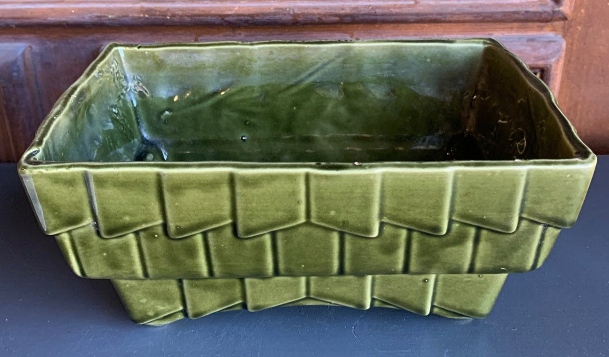 DARK GREEN USA GLAZED POTTERY PLANTER