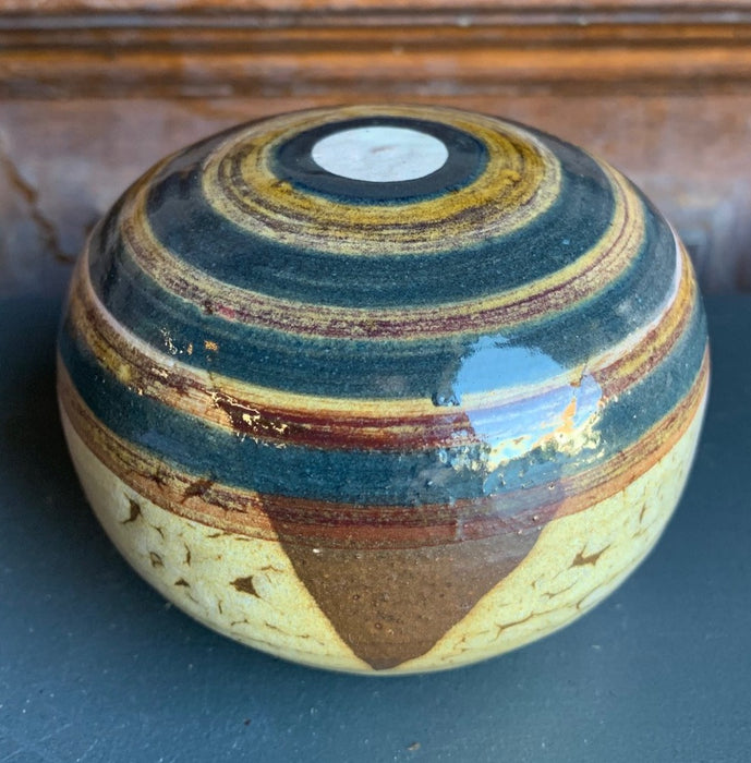 GLAZED TERRA COTTA STRIPED SPIRICAL PAPER WEIGHT