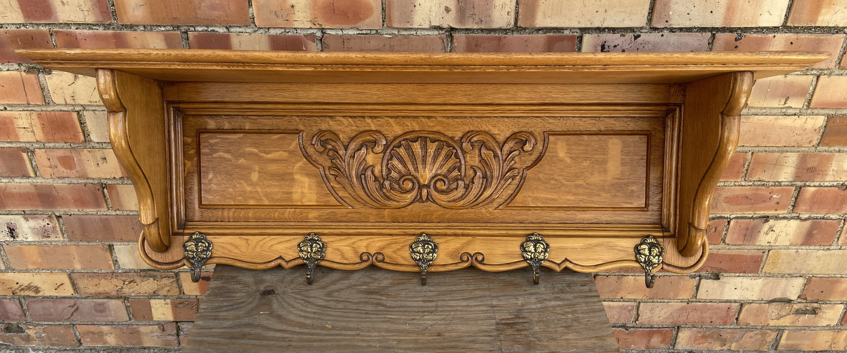 SHELL CARVED OAK WALL SHELF