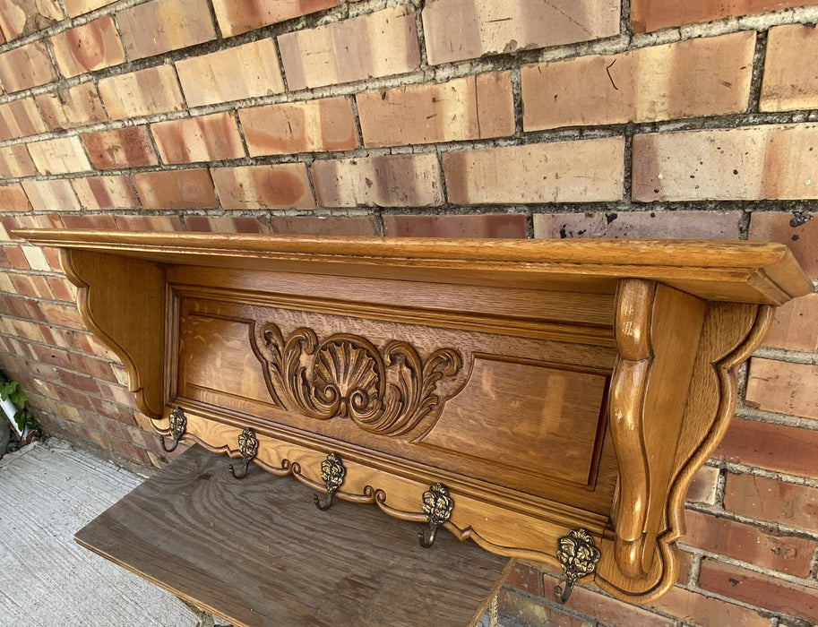 SHELL CARVED OAK WALL SHELF