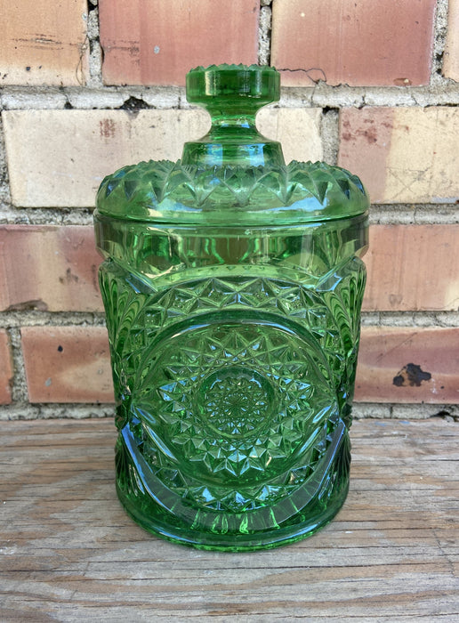 LARGE GREEN PRESSED GLASS JAR
