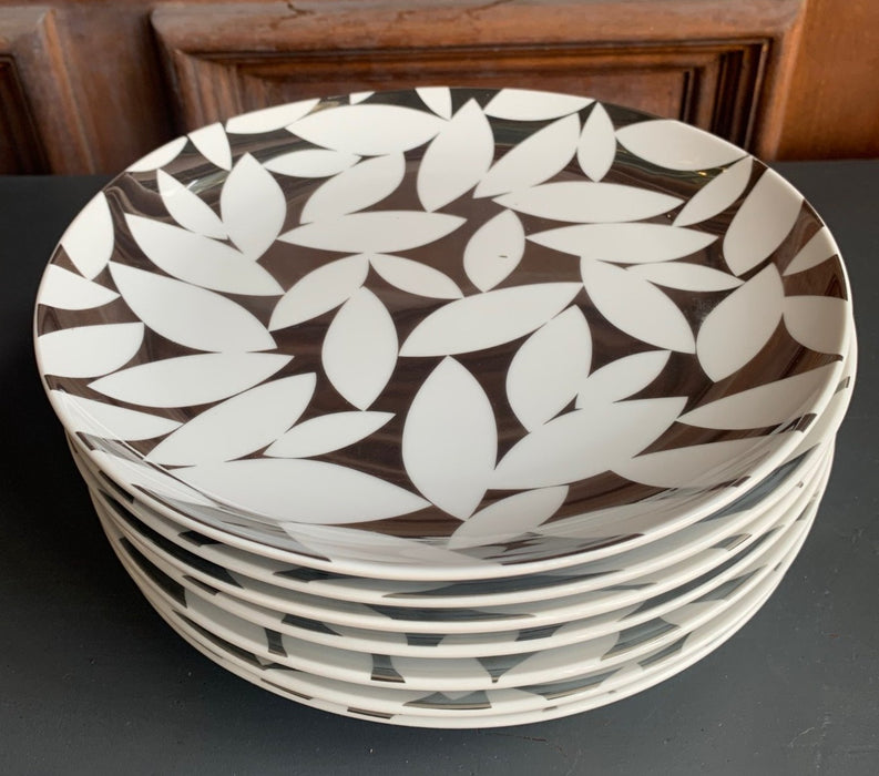 SET OF 7 WEST ELM SILVER AND WHITE LEAVES PLATES