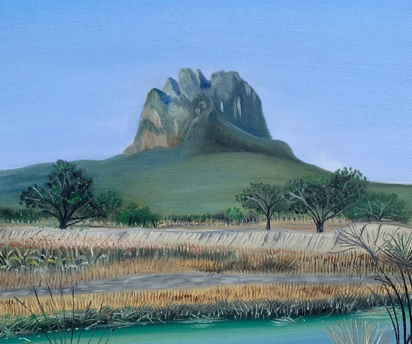 CERRO DE BERNAL VOLCANIC MOUNTAIN IN MEXICO OIL ON CANVAS PAINTING BY VICTOR FERRETIZ