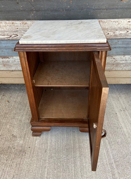 FRENCH DECO OAK WHITE MARBLE TOP NIGHT STAND
