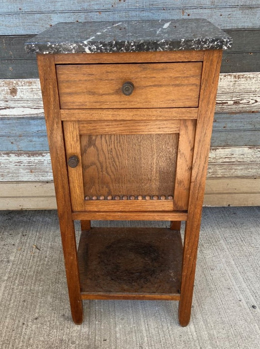 BLACK AND WHITE MARBLE TOP STRAIGHT LEG NIGHT STAND