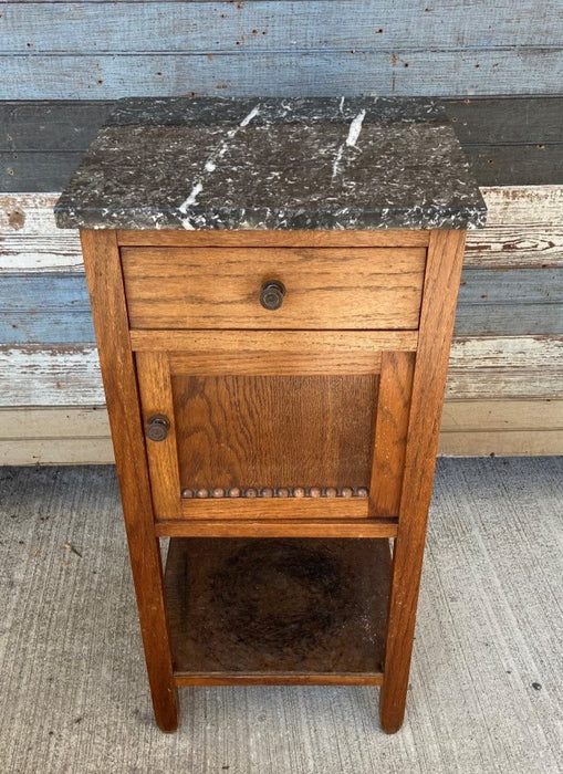 BLACK AND WHITE MARBLE TOP STRAIGHT LEG NIGHT STAND